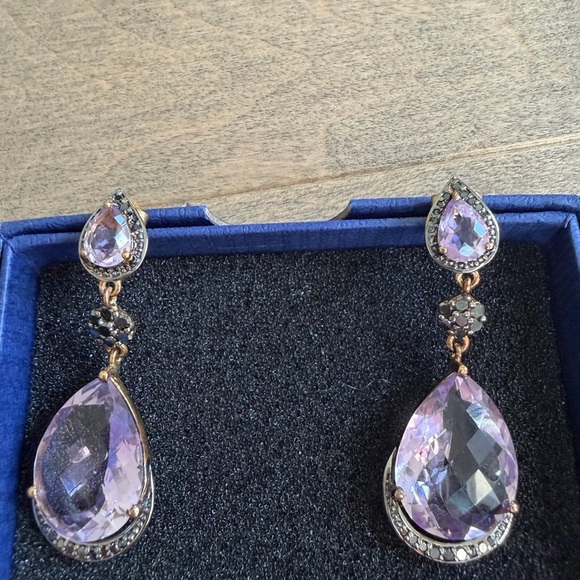Hirajule Silver Pink Amethyst Drop Earrings Gold Plated - Picture 3 of 5